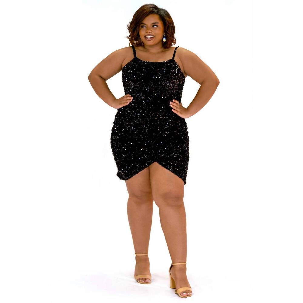NEW SYDNEY'S CLOSET sequined sleeveless mini dress in black